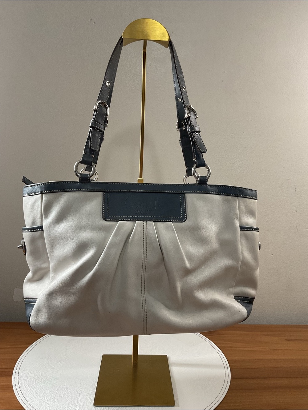 Coach Cream Shoulder Bag with Grey Trim